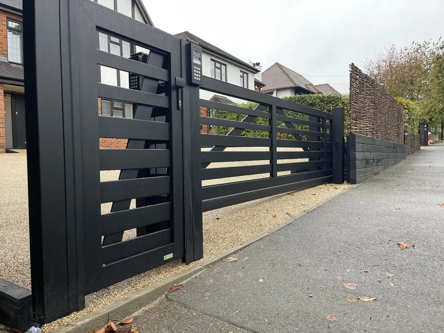 Farm style aluminium sliding cantilever gate in Shenfield