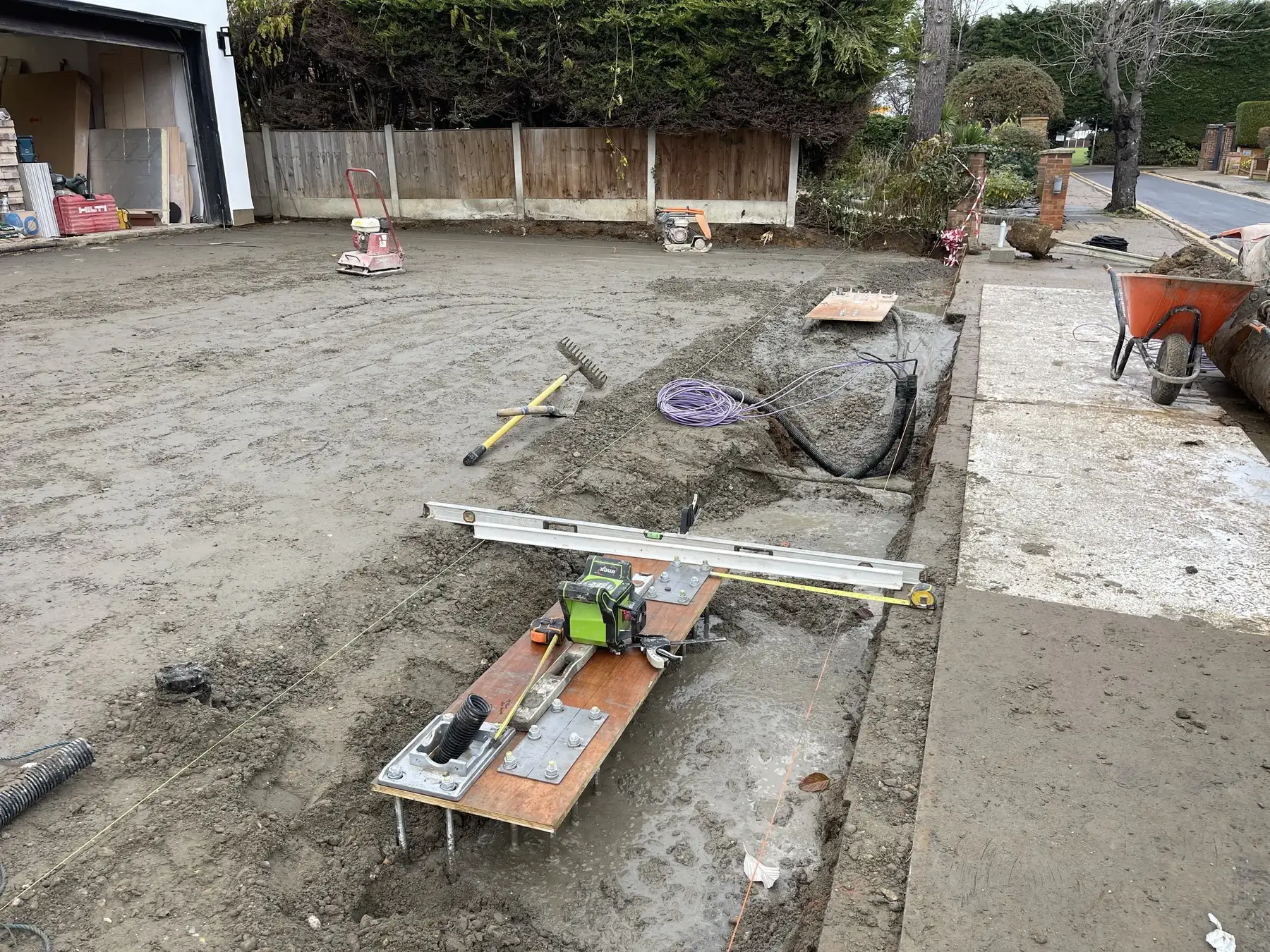 Concrete forms and foundations being made